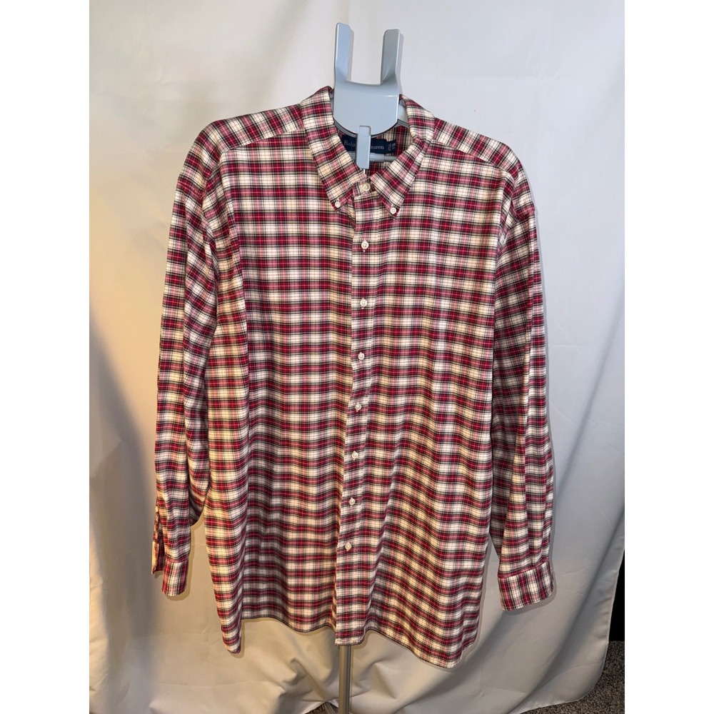 Ralph Lauren Classic Fit Plaid Button Down Shirt Mens 3XB Big Red White Black